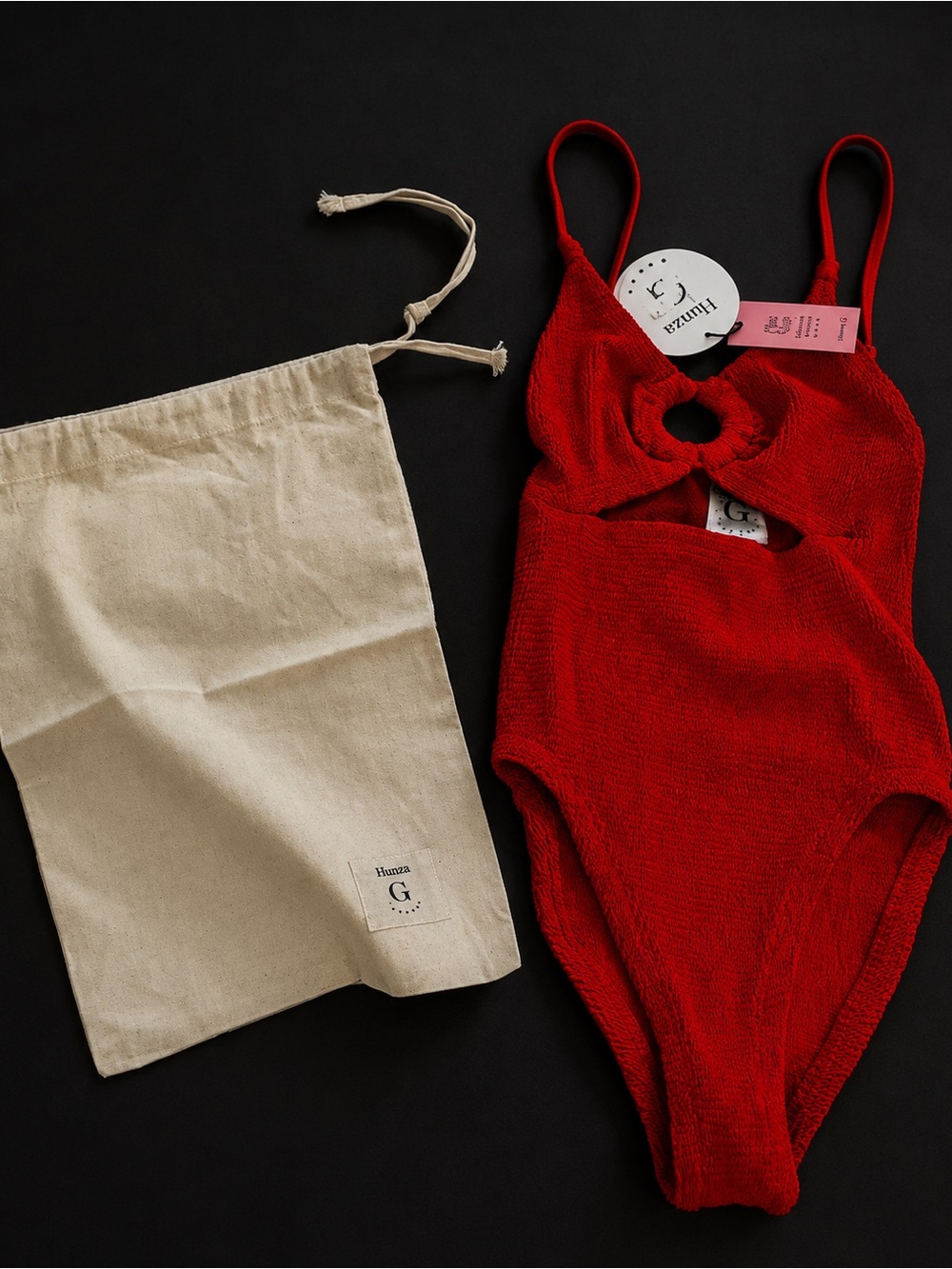 NWT Hunza G Red Cutout One-Piece swimsuit with storage pouch